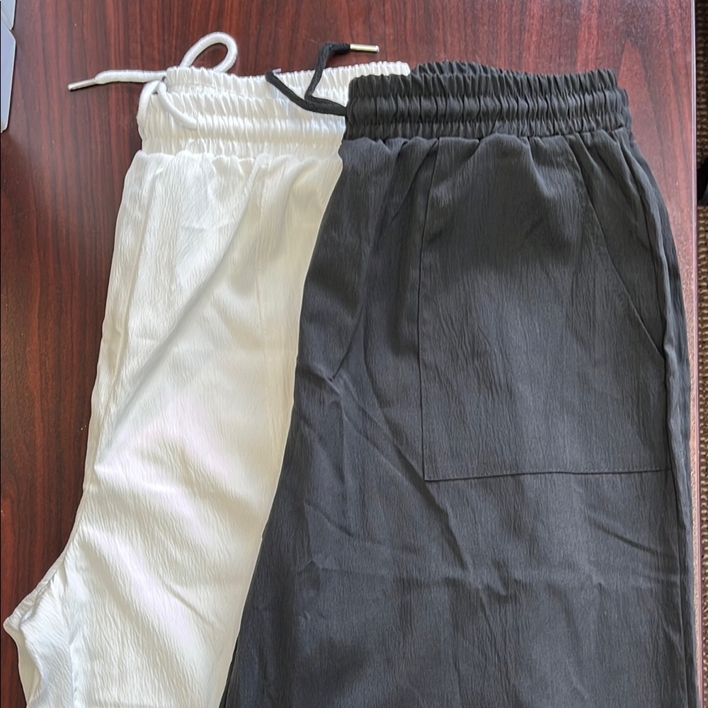 Black and White Elastic Waist Pants